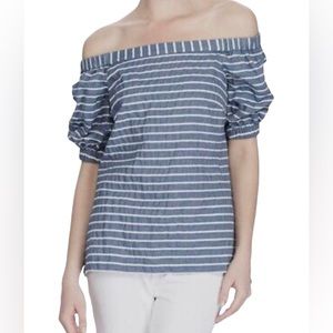 Ralph Lauren Linen Cotton Top Blouse Beachy Blue Wht Blouse Stripe Cruise SZ XS